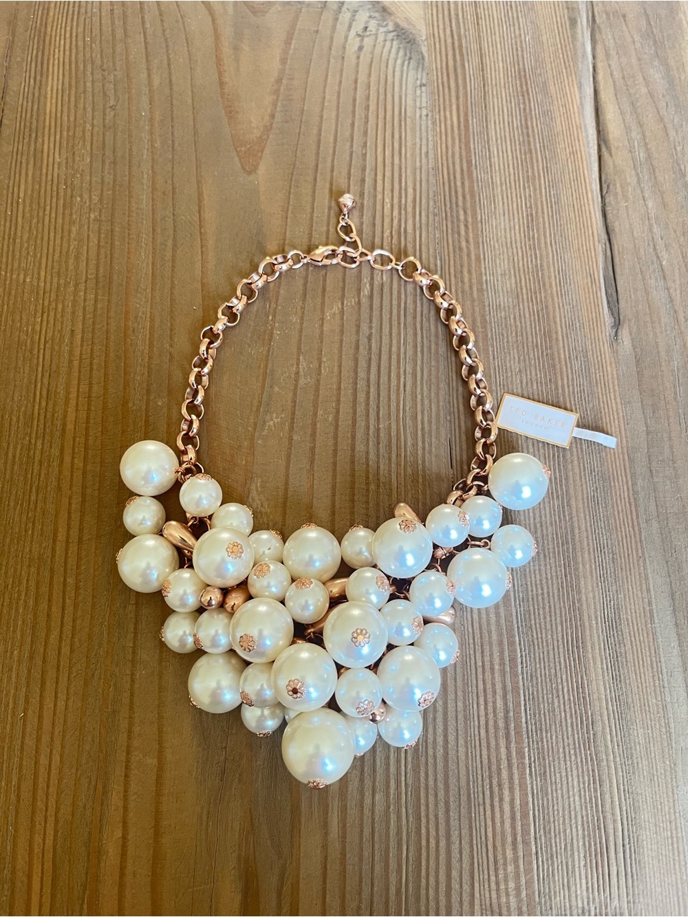 Ted Baker Rose Gold and Ivory Cluster Pearl Necklace